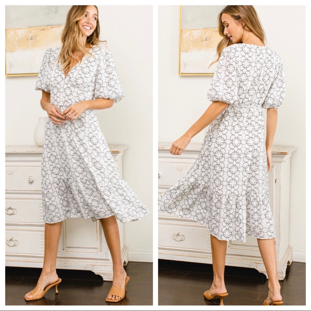 31 Boho Half Sleeve Geometric Print Prairie Dress - Picture 5 of 5